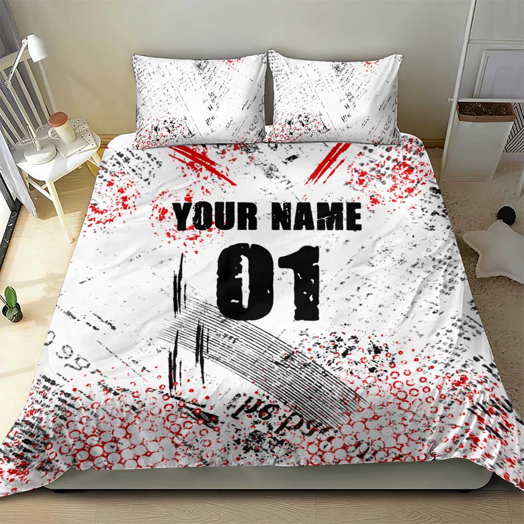 Motocross Rider Bedding Set with Abstract Grunge Brush and Custom Number in Red and Black Splatter Design - Wonder Print Shop