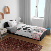 Motocross Rider Bedding Set with Abstract Grunge Brush and Custom Number in Red and Black Splatter Design - Wonder Print Shop