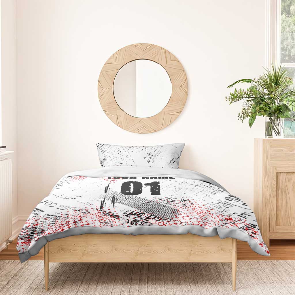 Motocross Rider Bedding Set with Abstract Grunge Brush and Custom Number in Red and Black Splatter Design - Wonder Print Shop