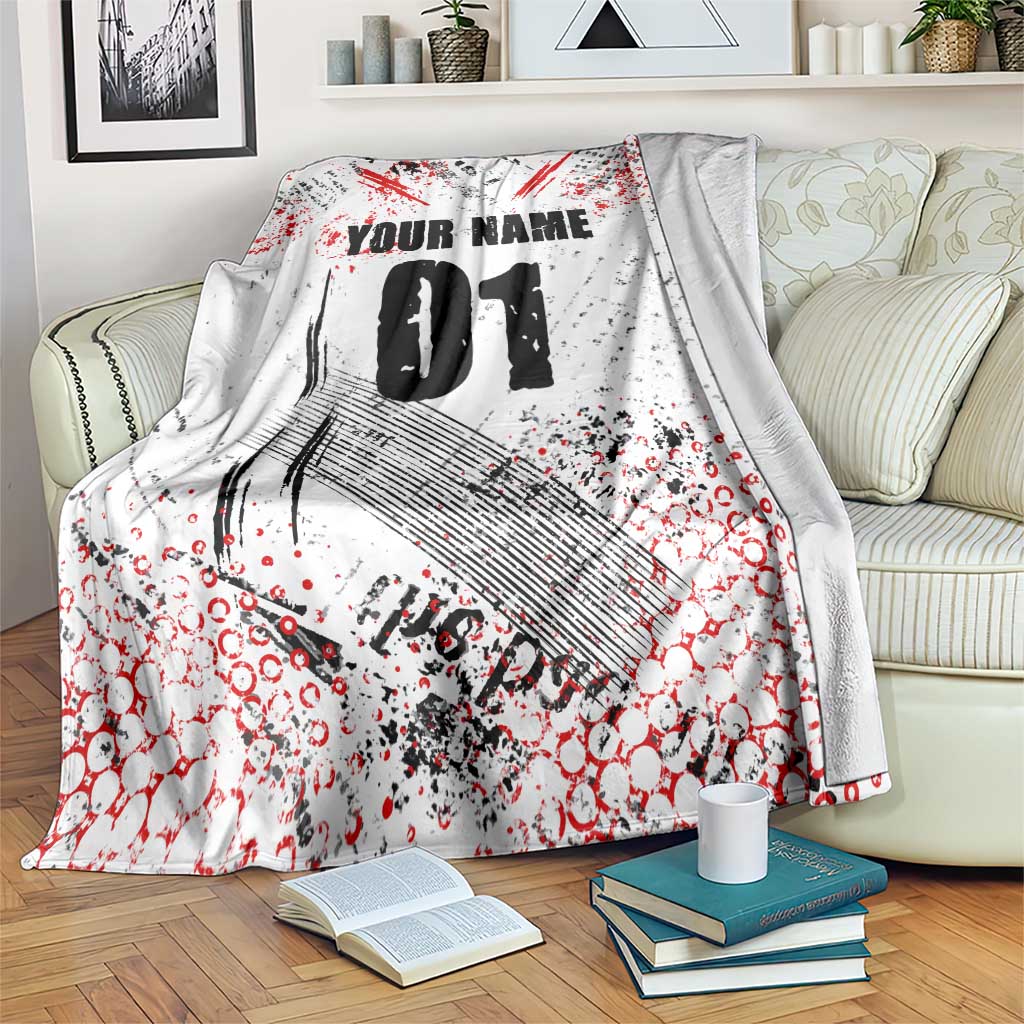 Motocross Rider Blanket with Abstract Grunge Brush and Custom Number in Red and Black Splatter Design - Wonder Print Shop