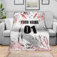 Motocross Rider Blanket with Abstract Grunge Brush and Custom Number in Red and Black Splatter Design - Wonder Print Shop