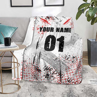 Motocross Rider Blanket with Abstract Grunge Brush and Custom Number in Red and Black Splatter Design - Wonder Print Shop