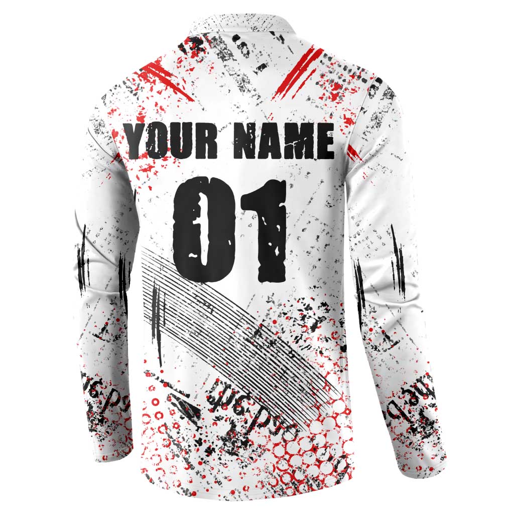Motocross Rider Button Sweatshirt with Abstract Grunge Brush and Custom Number in Red and Black Splatter Design - Wonder Print Shop