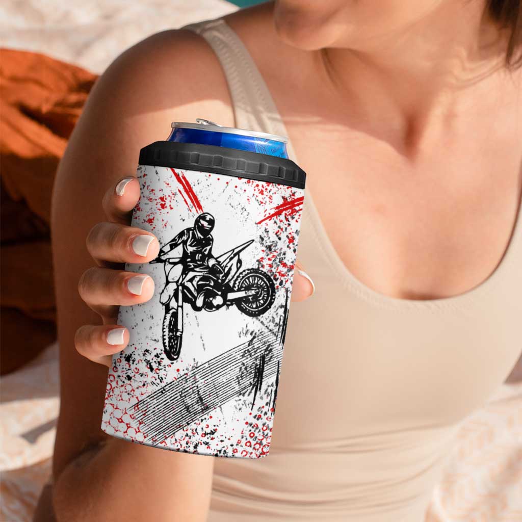 Motocross Rider 4 in 1 Can Cooler Tumbler with Abstract Grunge Brush and Custom Number in Red and Black Splatter Design - Wonder Print Shop