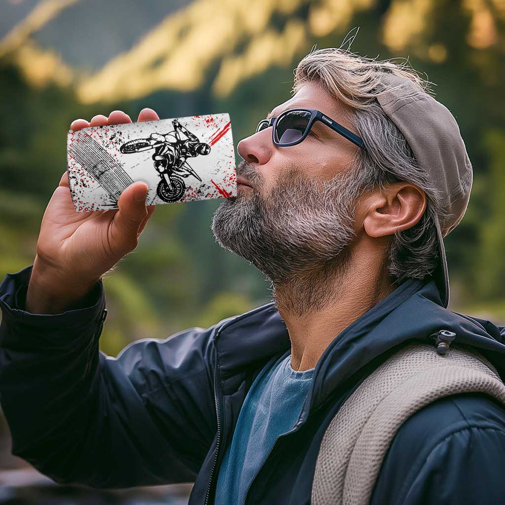 Motocross Rider 4 in 1 Can Cooler Tumbler with Abstract Grunge Brush and Custom Number in Red and Black Splatter Design - Wonder Print Shop