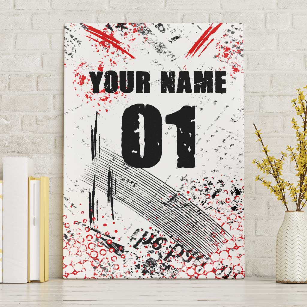 Motocross Rider Canvas Wall Art with Abstract Grunge Brush and Custom Number in Red and Black Splatter Design - Wonder Print Shop