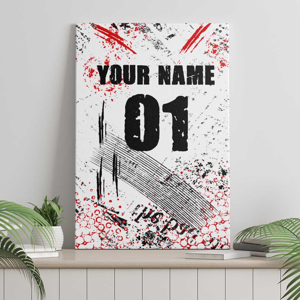 Motocross Rider Canvas Wall Art with Abstract Grunge Brush and Custom Number in Red and Black Splatter Design - Wonder Print Shop