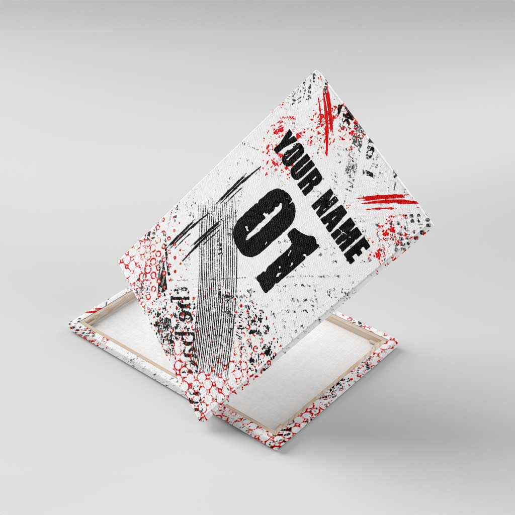 Motocross Rider Canvas Wall Art with Abstract Grunge Brush and Custom Number in Red and Black Splatter Design - Wonder Print Shop