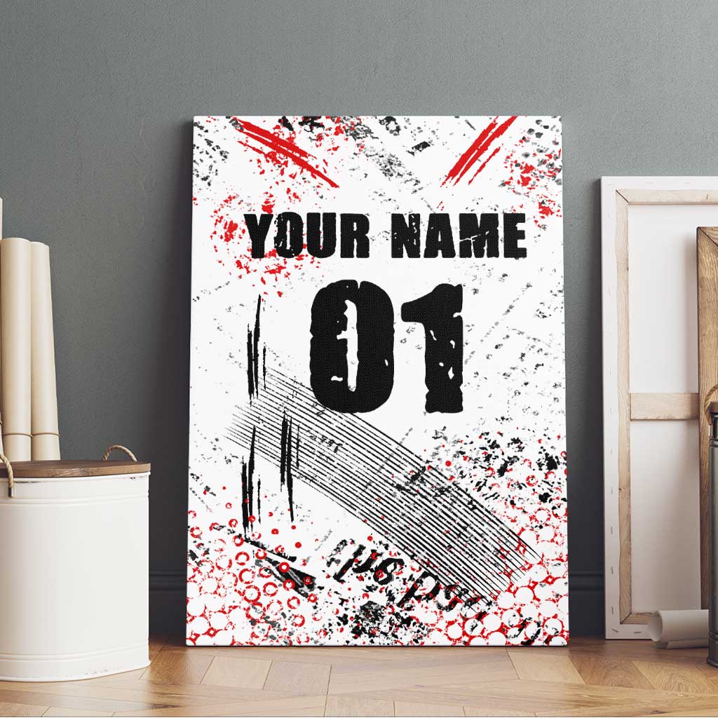 Motocross Rider Canvas Wall Art with Abstract Grunge Brush and Custom Number in Red and Black Splatter Design - Wonder Print Shop