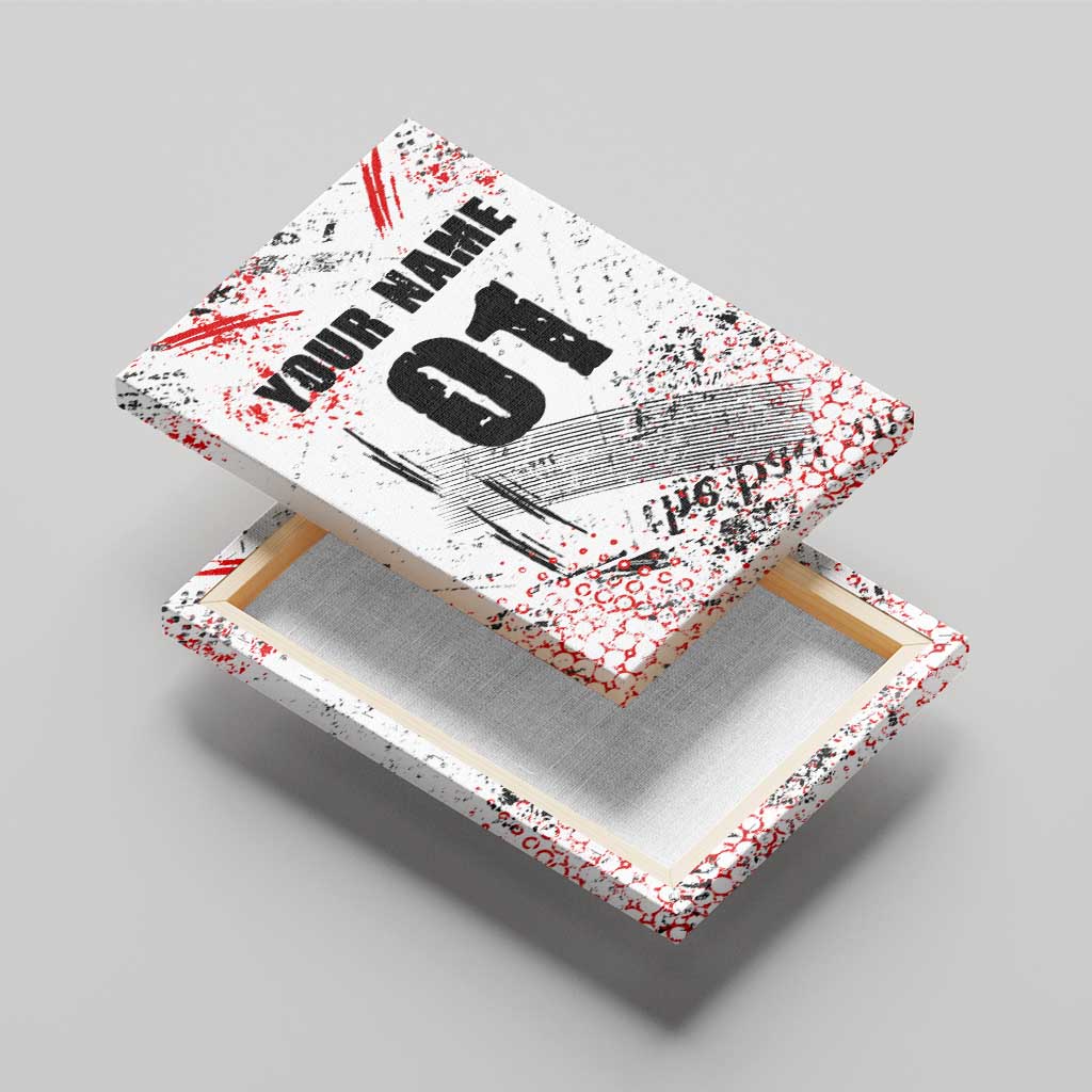 Motocross Rider Canvas Wall Art with Abstract Grunge Brush and Custom Number in Red and Black Splatter Design - Wonder Print Shop