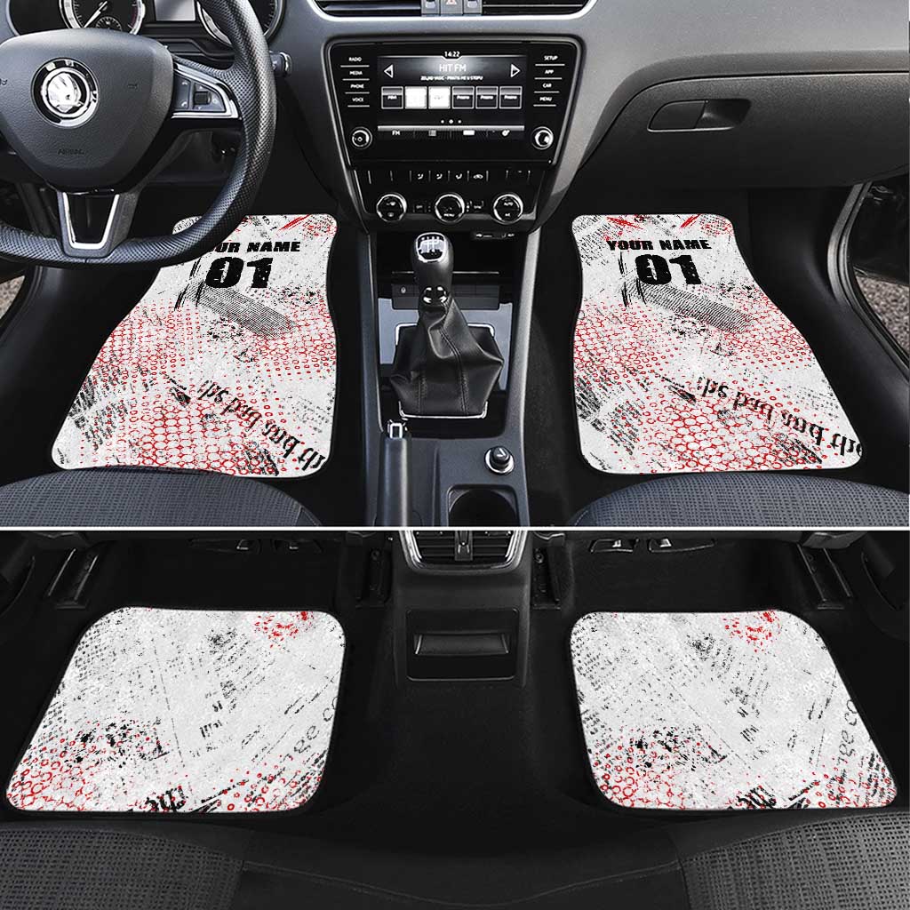 Motocross Rider Car Mats with Abstract Grunge Brush and Custom Number in Red and Black Splatter Design - Wonder Print Shop