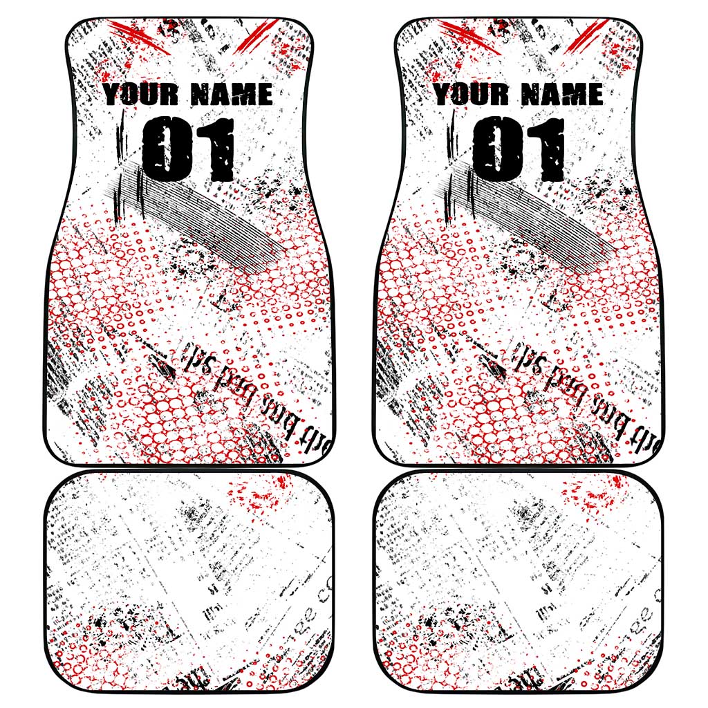 Motocross Rider Car Mats with Abstract Grunge Brush and Custom Number in Red and Black Splatter Design - Wonder Print Shop