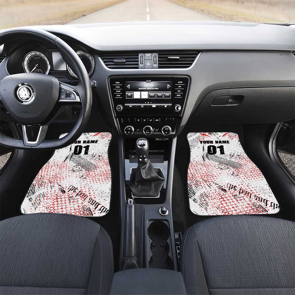 Motocross Rider Car Mats with Abstract Grunge Brush and Custom Number in Red and Black Splatter Design - Wonder Print Shop