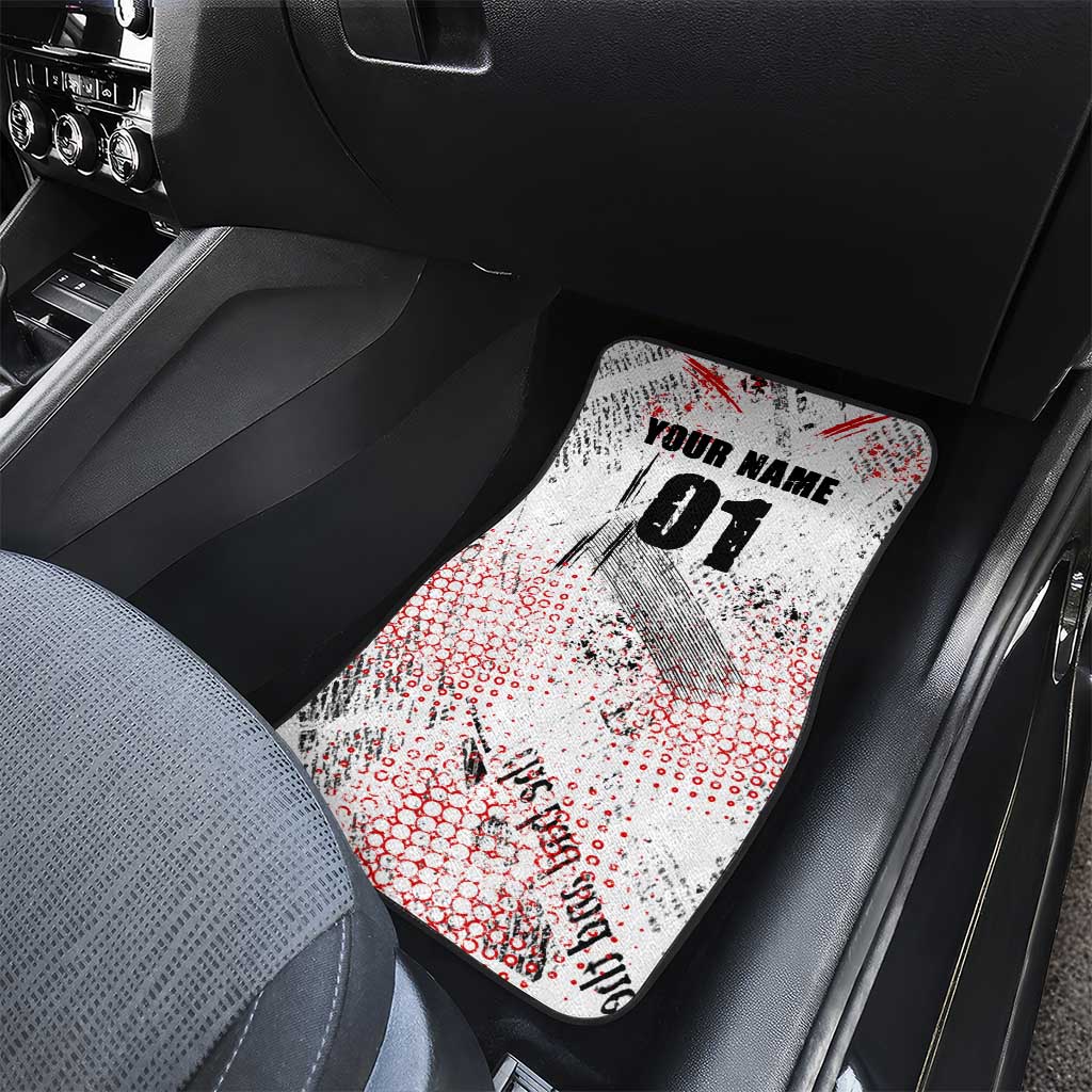 Motocross Rider Car Mats with Abstract Grunge Brush and Custom Number in Red and Black Splatter Design - Wonder Print Shop