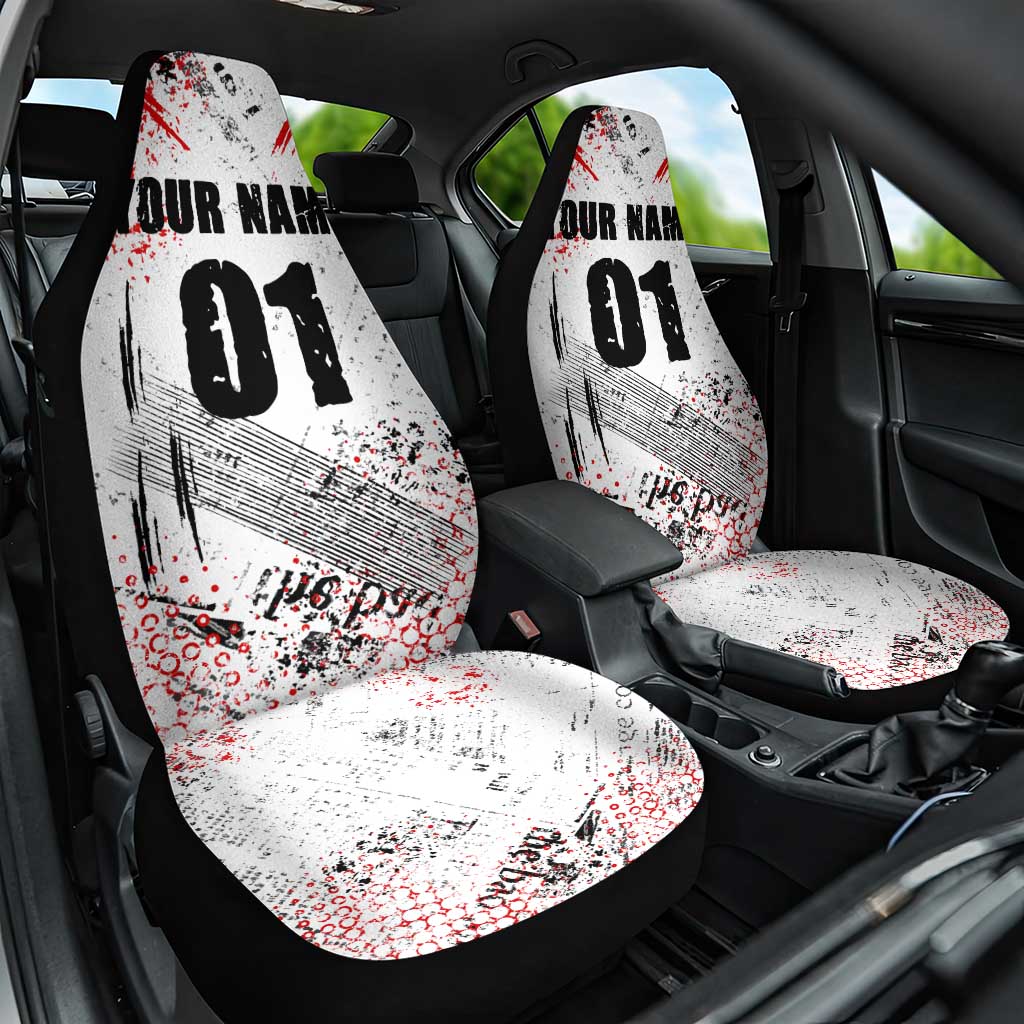 Motocross Rider Car Seat Cover with Abstract Grunge Brush and Custom Number in Red and Black Splatter Design - Wonder Print Shop