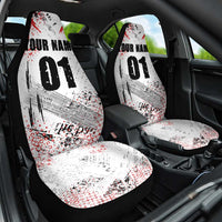 Motocross Rider Car Seat Cover with Abstract Grunge Brush and Custom Number in Red and Black Splatter Design - Wonder Print Shop