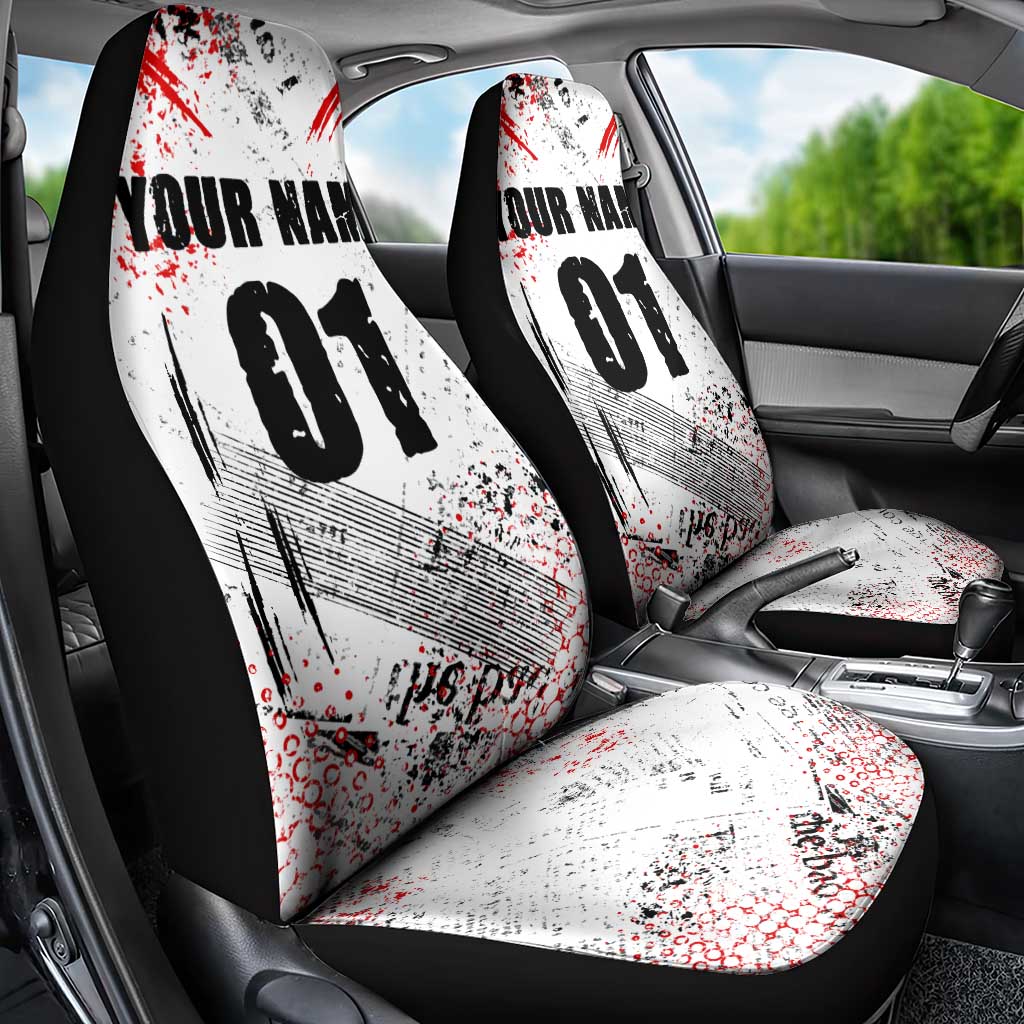Motocross Rider Car Seat Cover with Abstract Grunge Brush and Custom Number in Red and Black Splatter Design - Wonder Print Shop