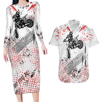 Motocross Rider Couples Matching Long Sleeve Bodycon Dress and Hawaiian Shirt with Abstract Grunge Brush and Custom Number in Red and Black Splatter Design - Wonder Print Shop