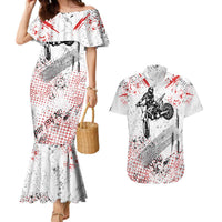 Motocross Rider Couples Matching Mermaid Dress and Hawaiian Shirt with Abstract Grunge Brush and Custom Number in Red and Black Splatter Design - Wonder Print Shop