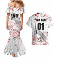 Motocross Rider Couples Matching Mermaid Dress and Hawaiian Shirt with Abstract Grunge Brush and Custom Number in Red and Black Splatter Design - Wonder Print Shop