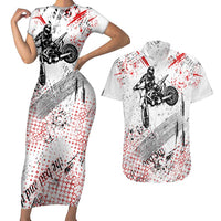 Motocross Rider Couples Matching Short Sleeve Bodycon Dress and Hawaiian Shirt with Abstract Grunge Brush and Custom Number in Red and Black Splatter Design - Wonder Print Shop