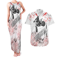 Motocross Rider Couples Matching Tank Maxi Dress and Hawaiian Shirt with Abstract Grunge Brush and Custom Number in Red and Black Splatter Design - Wonder Print Shop