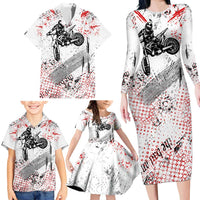 Motocross Rider Family Matching Long Sleeve Bodycon Dress and Hawaiian Shirt with Abstract Grunge Brush and Custom Number in Red and Black Splatter Design - Wonder Print Shop