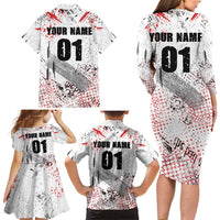 Motocross Rider Family Matching Long Sleeve Bodycon Dress and Hawaiian Shirt with Abstract Grunge Brush and Custom Number in Red and Black Splatter Design - Wonder Print Shop