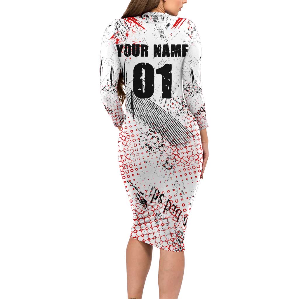 Motocross Rider Family Matching Long Sleeve Bodycon Dress and Hawaiian Shirt with Abstract Grunge Brush and Custom Number in Red and Black Splatter Design - Wonder Print Shop