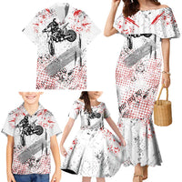 Motocross Rider Family Matching Mermaid Dress and Hawaiian Shirt with Abstract Grunge Brush and Custom Number in Red and Black Splatter Design - Wonder Print Shop