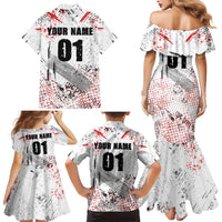 Motocross Rider Family Matching Mermaid Dress and Hawaiian Shirt with Abstract Grunge Brush and Custom Number in Red and Black Splatter Design - Wonder Print Shop