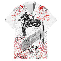 Motocross Rider Family Matching Off The Shoulder Long Sleeve Dress and Hawaiian Shirt with Abstract Grunge Brush and Custom Number in Red and Black Splatter Design - Wonder Print Shop