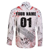Motocross Rider Family Matching Off The Shoulder Long Sleeve Dress and Hawaiian Shirt with Abstract Grunge Brush and Custom Number in Red and Black Splatter Design - Wonder Print Shop