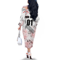 Motocross Rider Family Matching Off The Shoulder Long Sleeve Dress and Hawaiian Shirt with Abstract Grunge Brush and Custom Number in Red and Black Splatter Design - Wonder Print Shop