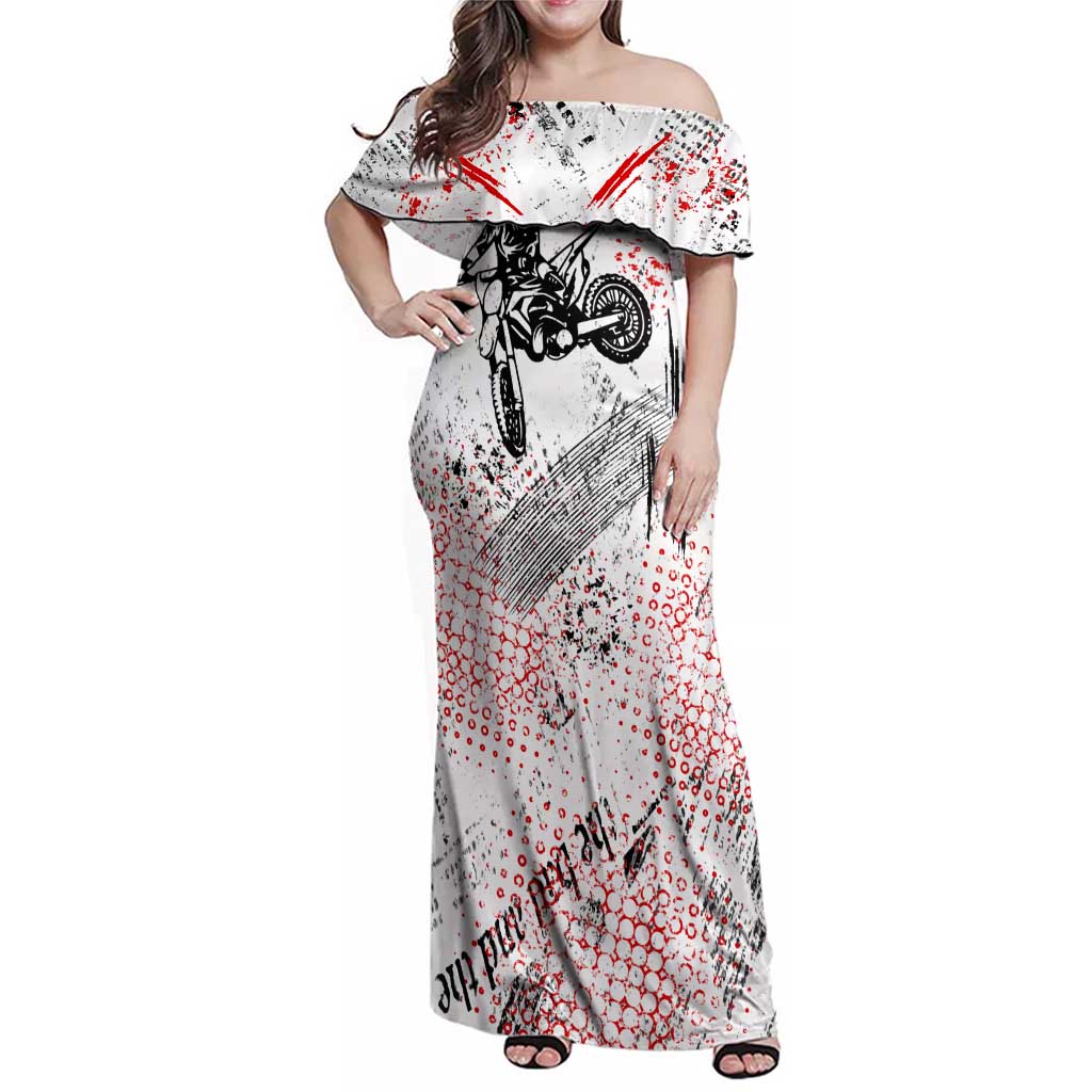 Motocross Rider Family Matching Off Shoulder Maxi Dress and Hawaiian Shirt with Abstract Grunge Brush and Custom Number in Red and Black Splatter Design - Wonder Print Shop