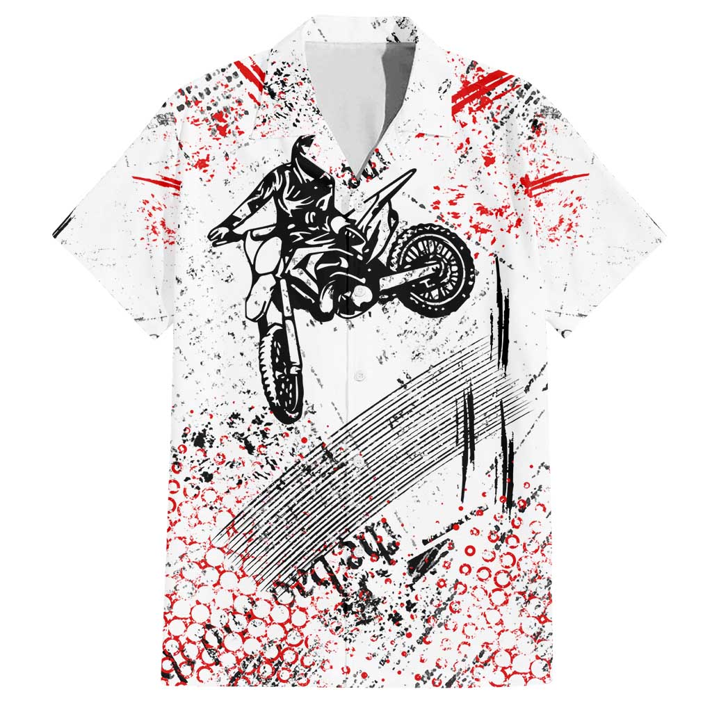 Motocross Rider Family Matching Off Shoulder Short Dress and Hawaiian Shirt with Abstract Grunge Brush and Custom Number in Red and Black Splatter Design - Wonder Print Shop