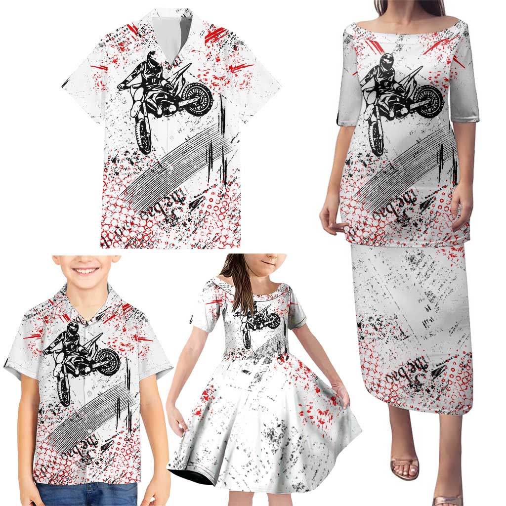 Motocross Rider Family Matching Puletasi and Hawaiian Shirt with Abstract Grunge Brush and Custom Number in Red and Black Splatter Design - Wonder Print Shop