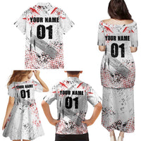 Motocross Rider Family Matching Puletasi and Hawaiian Shirt with Abstract Grunge Brush and Custom Number in Red and Black Splatter Design - Wonder Print Shop