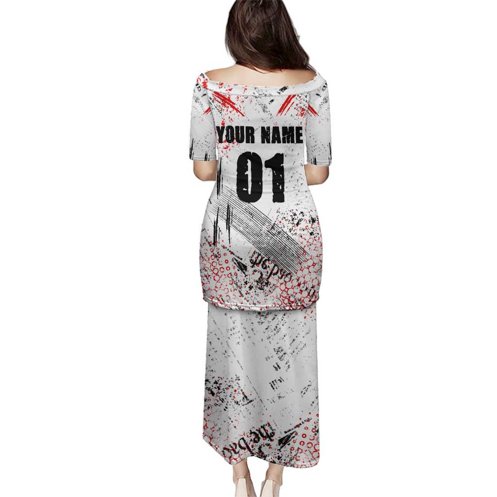 Motocross Rider Family Matching Puletasi and Hawaiian Shirt with Abstract Grunge Brush and Custom Number in Red and Black Splatter Design - Wonder Print Shop