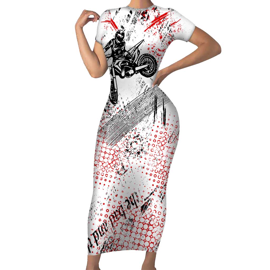 Motocross Rider Family Matching Short Sleeve Bodycon Dress and Hawaiian Shirt with Abstract Grunge Brush and Custom Number in Red and Black Splatter Design - Wonder Print Shop