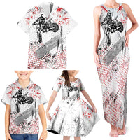 Motocross Rider Family Matching Tank Maxi Dress and Hawaiian Shirt with Abstract Grunge Brush and Custom Number in Red and Black Splatter Design - Wonder Print Shop