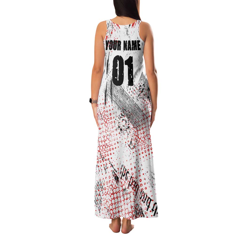 Motocross Rider Family Matching Tank Maxi Dress and Hawaiian Shirt with Abstract Grunge Brush and Custom Number in Red and Black Splatter Design - Wonder Print Shop