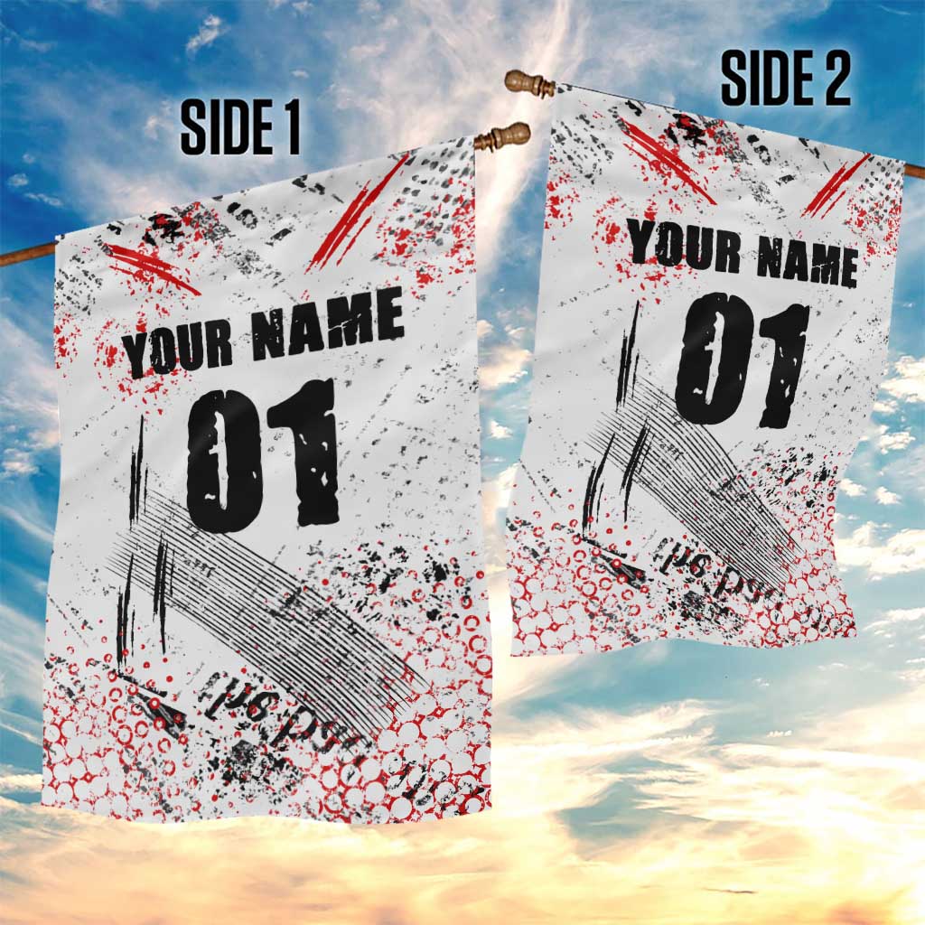 Motocross Rider Garden Flag with Abstract Grunge Brush and Custom Number in Red and Black Splatter Design - Wonder Print Shop