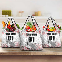 Motocross Rider Grocery Bag with Abstract Grunge Brush and Custom Number in Red and Black Splatter Design - Wonder Print Shop