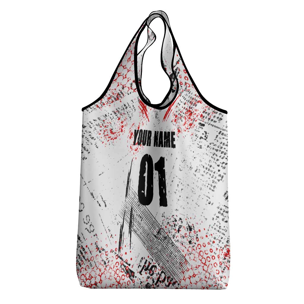 Motocross Rider Grocery Bag with Abstract Grunge Brush and Custom Number in Red and Black Splatter Design - Wonder Print Shop