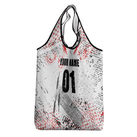 Motocross Rider Grocery Bag with Abstract Grunge Brush and Custom Number in Red and Black Splatter Design - Wonder Print Shop