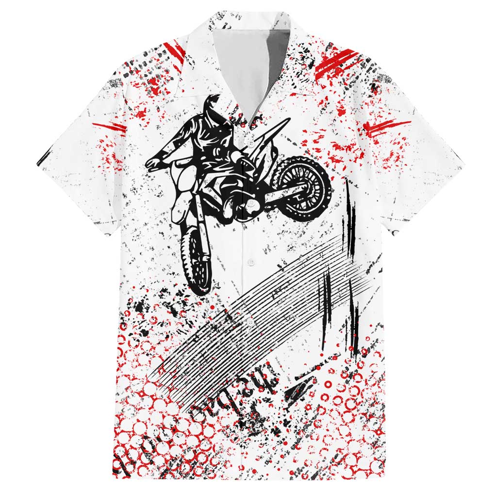 Motocross Rider Hawaiian Shirt with Abstract Grunge Brush and Custom Number in Red and Black Splatter Design - Wonder Print Shop