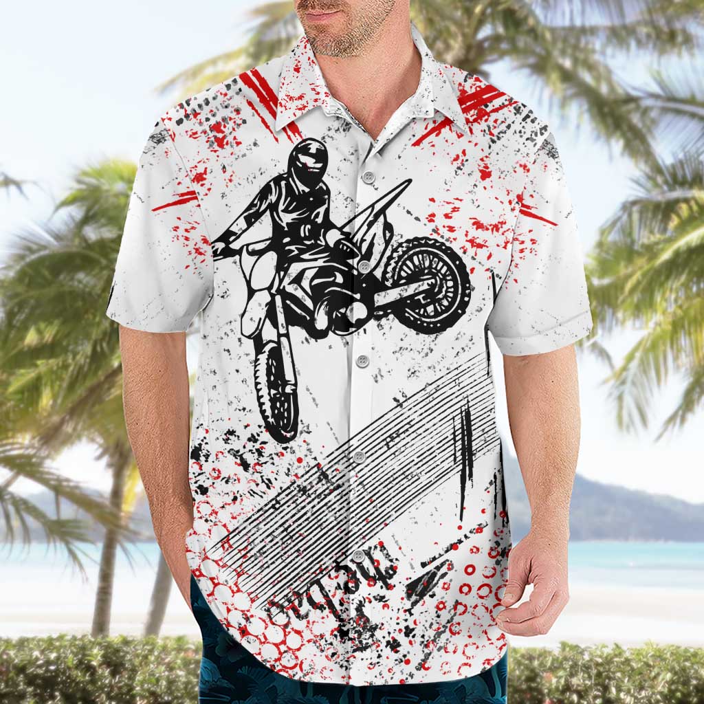 Motocross Rider Hawaiian Shirt with Abstract Grunge Brush and Custom Number in Red and Black Splatter Design - Wonder Print Shop