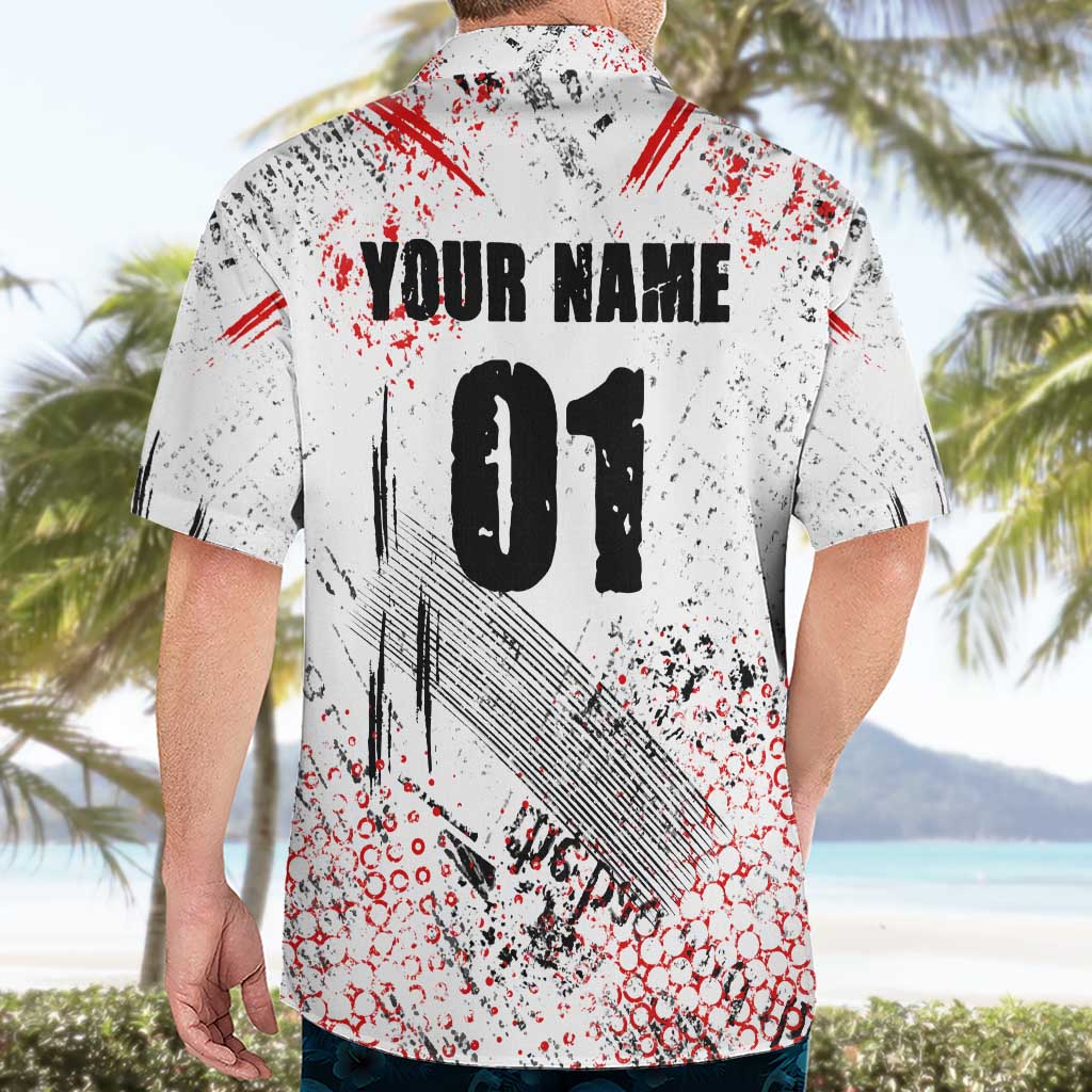 Motocross Rider Hawaiian Shirt with Abstract Grunge Brush and Custom Number in Red and Black Splatter Design - Wonder Print Shop