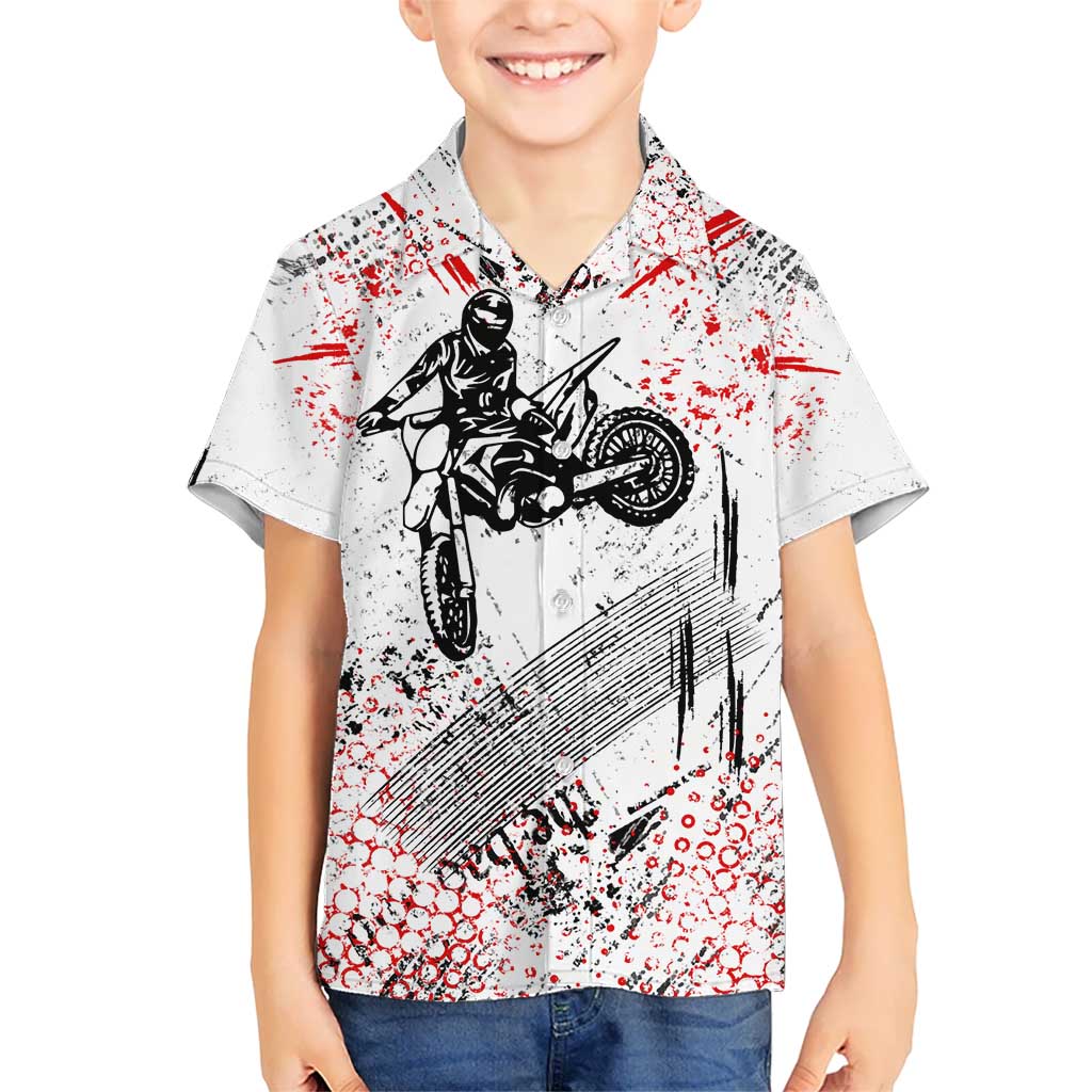 Motocross Rider Hawaiian Shirt with Abstract Grunge Brush and Custom Number in Red and Black Splatter Design - Wonder Print Shop